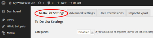 Cleverness to do list plugin - To Do List Settings Tab