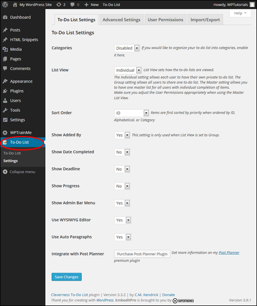 Cleverness to-do lists - To Do List Settings Tab