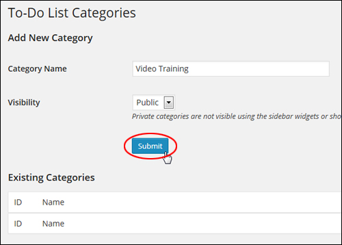 Cleverness to do lists plugin WordPress - To Do List Categories Section