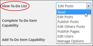 Cleverness plugin WordPress - User Permissions Settings Tab - View To Do-List drop-down menu