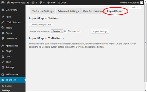 Cleverness plugin WordPress - Import/Export Settings Tab