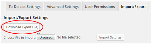 to-do lists plugin - Import/Export Settings - Import/Export Settings Section - Download Export File